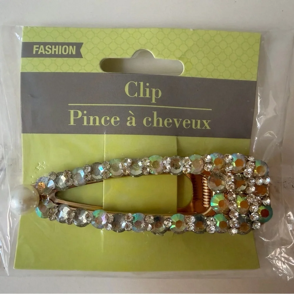 Sparkling Hair Clip Pearl Accent Elegant Romantic Accessory